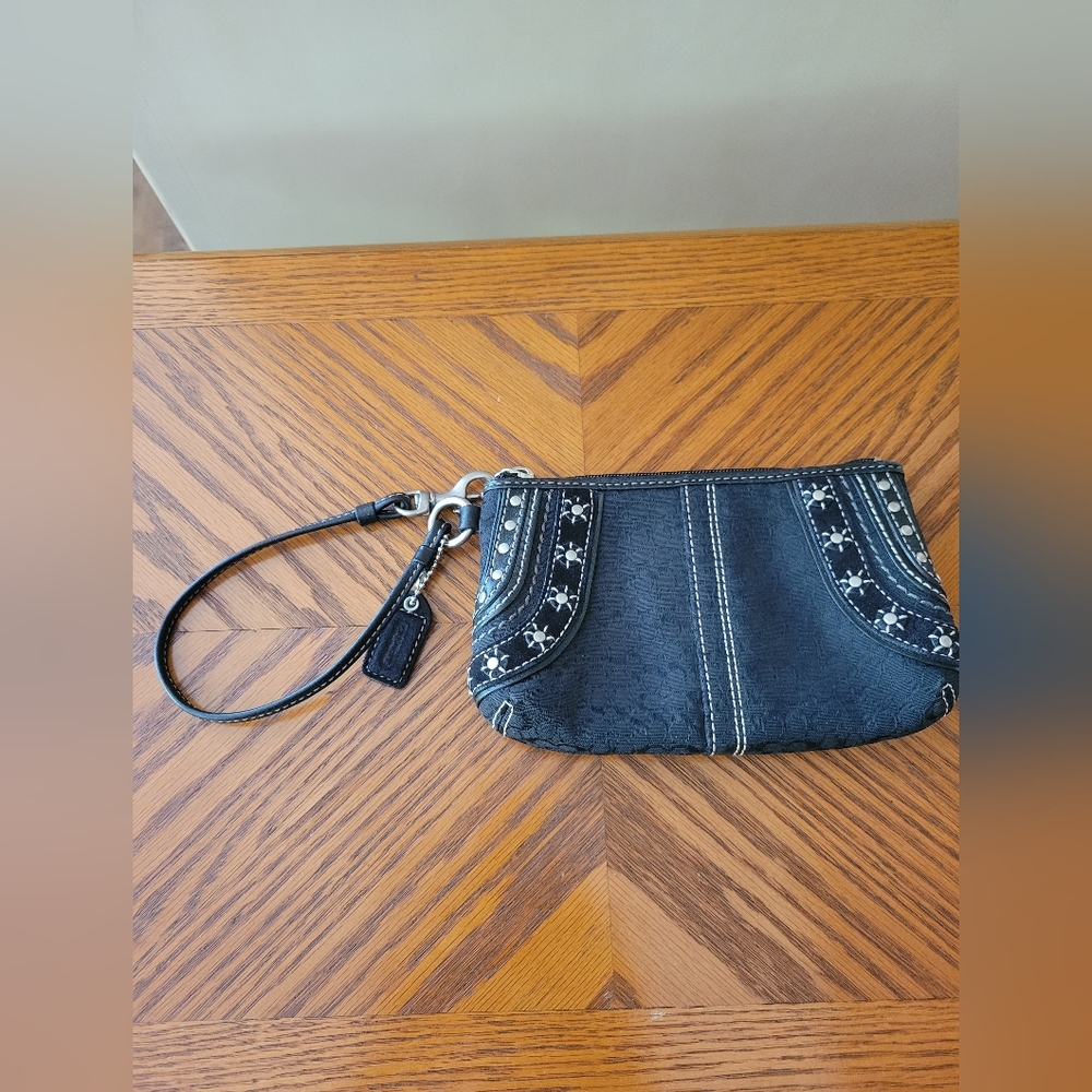 Coach black studded wristlet clutch